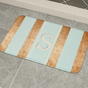 Vertical Copper Stripe Robins Egg Blue Bath Mat