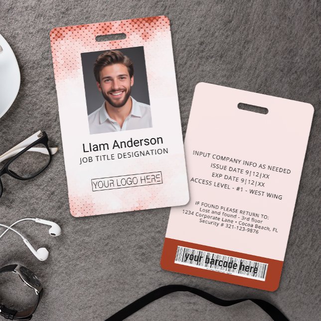 Vertical Coral Gradient Employee ID Badge (Custom Employee Photo Badge)
