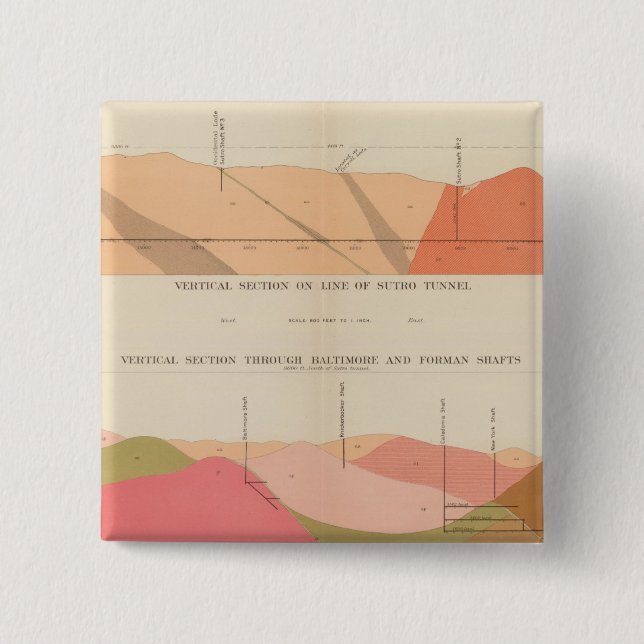Vertical Cross Sections of the Lode, Sutro Tunnel 15 Cm Square Badge (Front)
