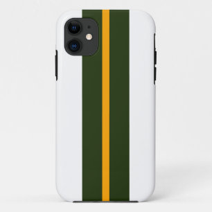 Vertical Dark Green Yellow Racing Stripes On White Case-Mate iPhone Case