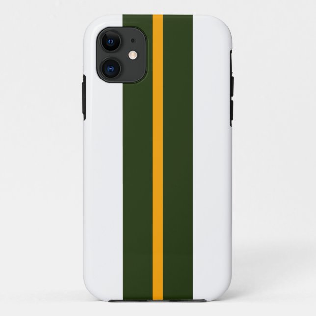 Vertical Dark Green Yellow Racing Stripes On White Case-Mate iPhone Case (Back)