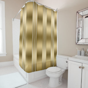Vertical Double Gold Stripes On White Background Shower Curtain