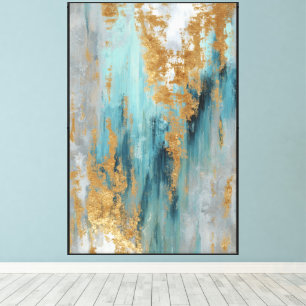 Vertical Drift: Teal & Gold Abstract Canvas Print