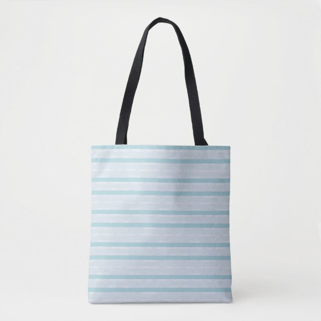 Vertical Dusty Blue and Silver Stripes Tote Bag (Front)