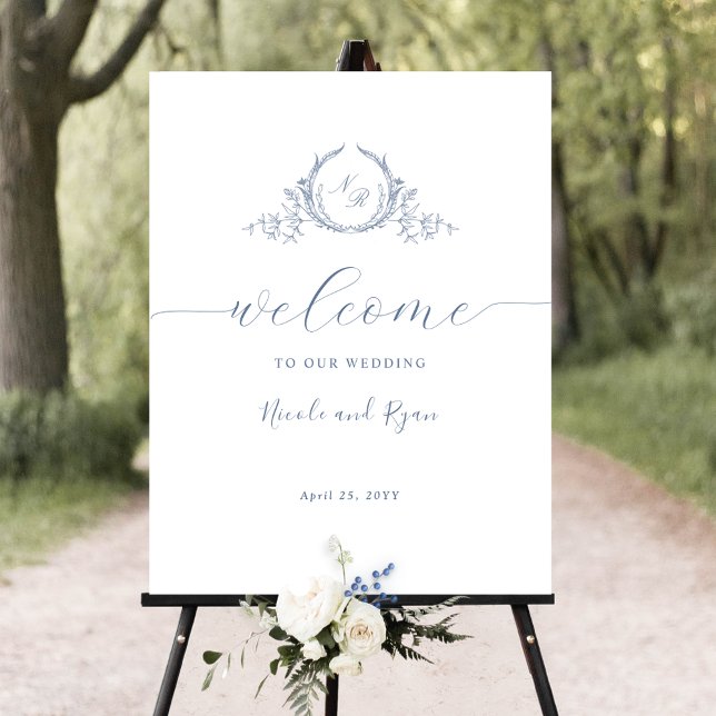 Vertical Dusty Blue Monogram Wedding Welcome Sign (Creator Uploaded)