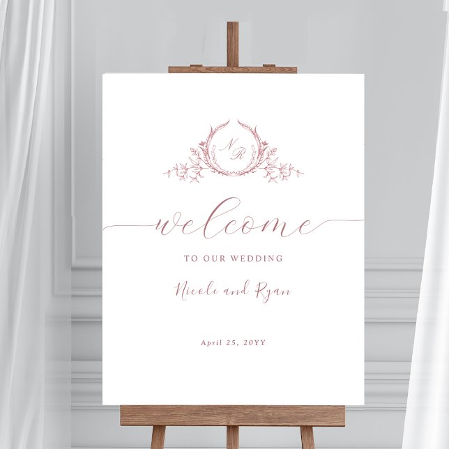 Vertical Dusty Rose Monogram Wedding Welcome Sign (Creator Uploaded)