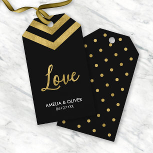 Vertical Elegant Modern Faux Gold Chevron Love Gift Tags