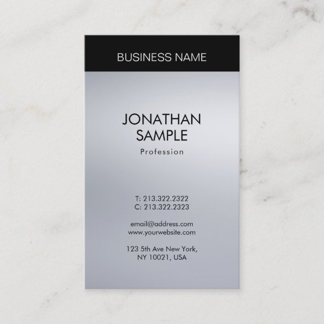 Vertical Elegant Silver Look Professional Modern Business Card (Front)