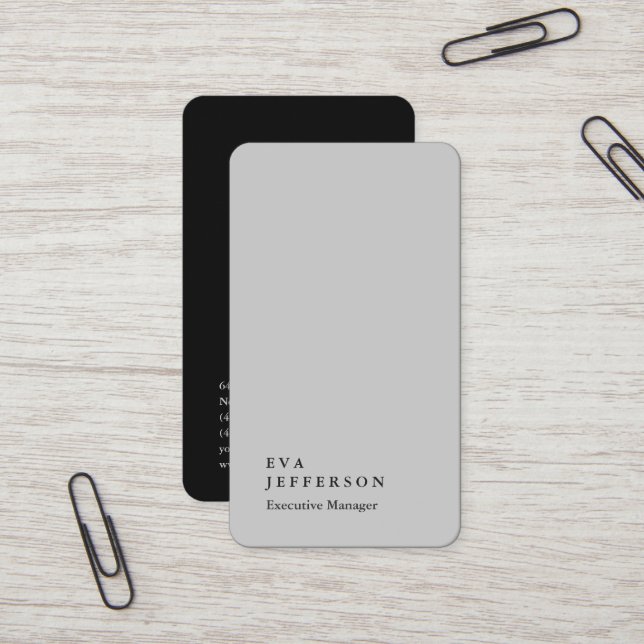 Vertical elegant unique modern grey plain business card (Front/Back In Situ)