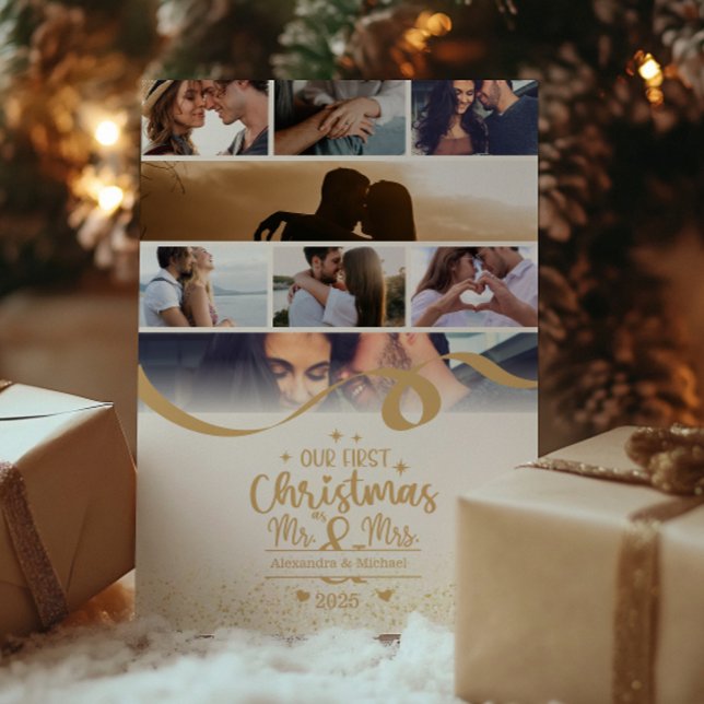 Vertical First Christmas 8 Photo Layout Holiday Card (Creator Uploaded)