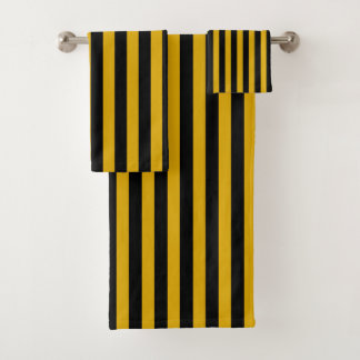 Vertical Gold and Black Stripes Bath Towel Set