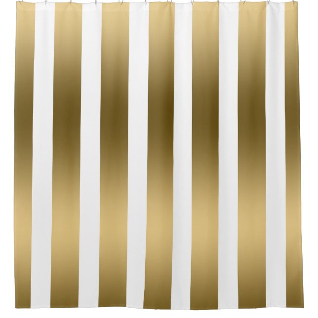 Vertical Gold And White Stripes Shower Curtain (Front)