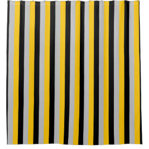 Vertical Gold, Black and Silver Stripes Shower Curtain