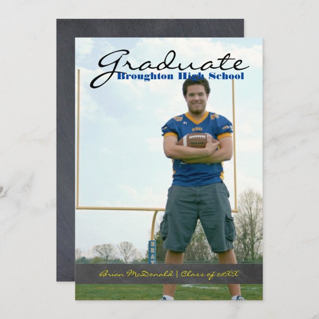 Vertical Graduate Photo - 3x5 Chalkboard Stripe Invitation (Front/Back)