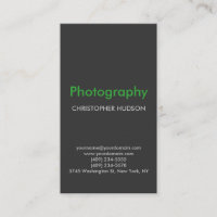 Vertical Green Grey Photography Business Card