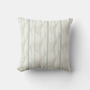 Vertical Green Stripes & Beige Leafy Wave Pattern Cushion