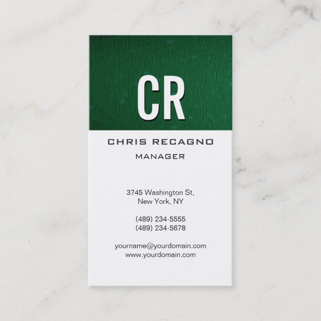 Vertical Green White Background Business Card (Front)