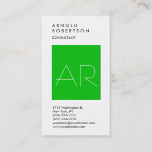 Vertical Green White Monogram Business Card