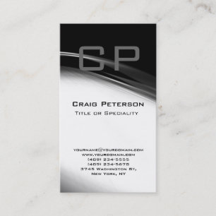 Vertical Grey Black White Monogram Business Card