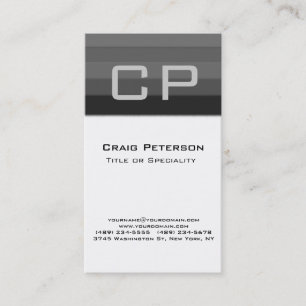 Vertical Grey Black White Monogram Business Card