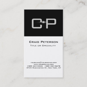 Vertical Grey Black White Monogram Business Card