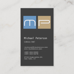 Vertical Grey Blue Beige Monogram Business Card