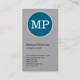 Vertical Grey Blue Circle Monogram Name Address Business Card