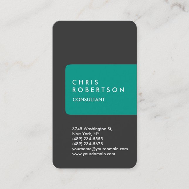 Vertical Grey Blue Green Stripe Business Card (Front)