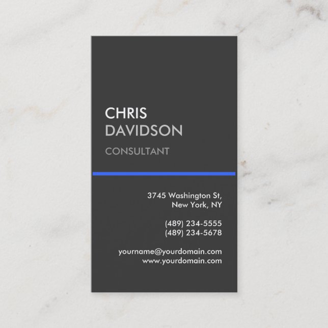 Vertical Grey Blue Line Attractive Business Card (Front)