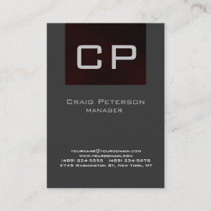 Vertical Grey Browny Red Monogram Business Card