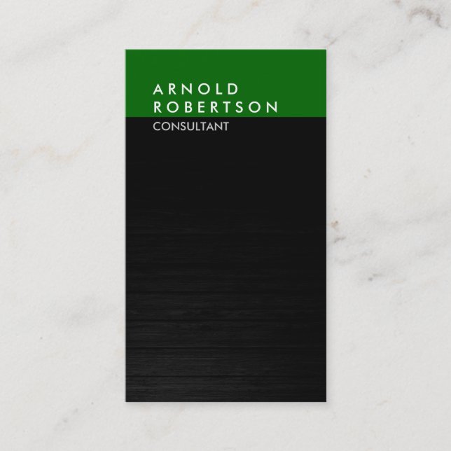 Vertical Grey Dark Green Wood Trendy Business Card (Front)