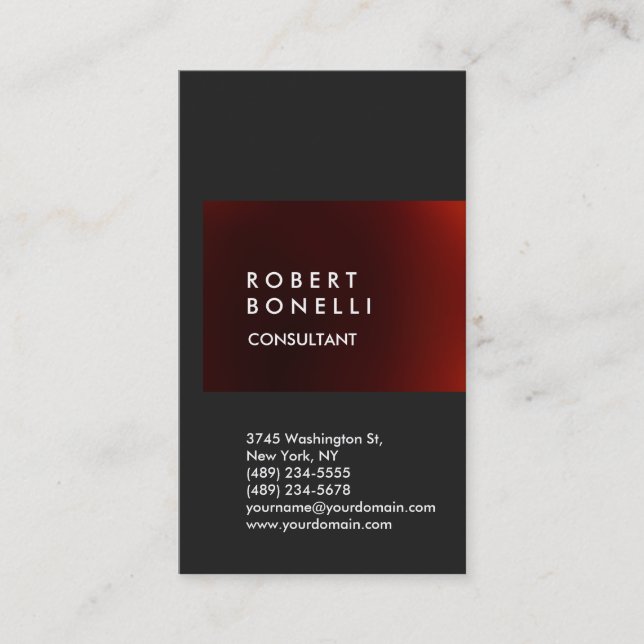 Vertical Grey Dark Red Stripe Unique Business Card (Front)