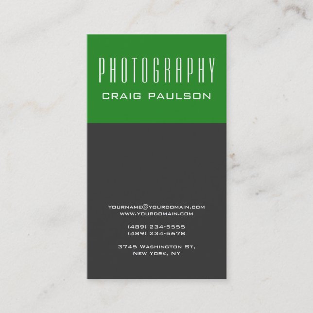 Vertical Grey Forest Green Stripe Business Card (Front)