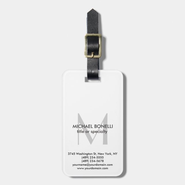 Vertical Grey Monogram Black White Luggage Tag (Front Vertical)