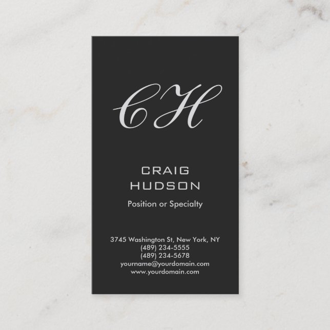 Vertical Grey Monogram Professional Business Card (Front)
