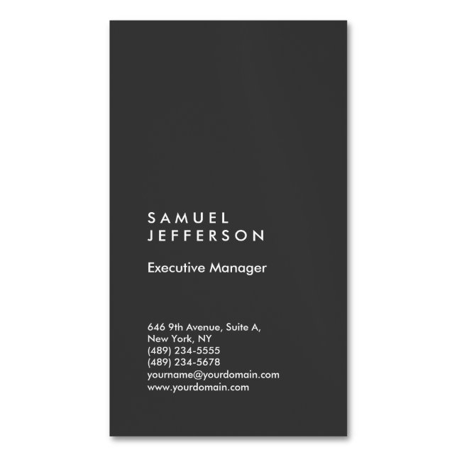 Vertical grey professional plain modern stylish magnetic business card (Front Vertical)