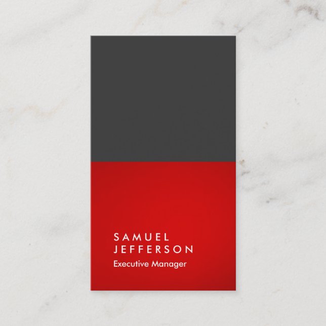 Vertical grey red professional plain business card (Front)
