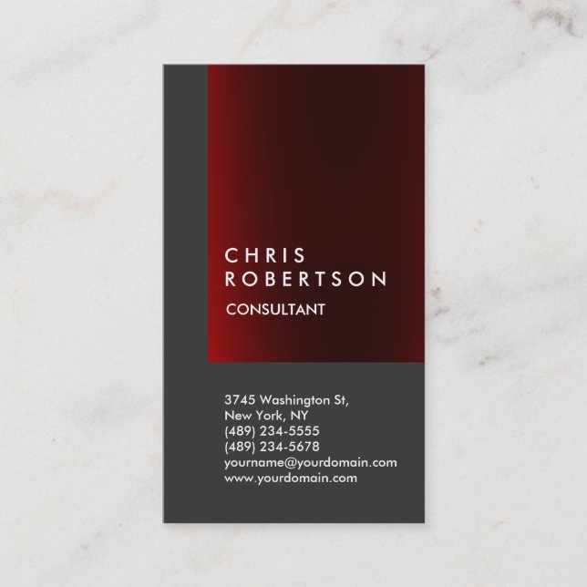 Vertical Grey Red Stripe Consultant Business Card (Front)