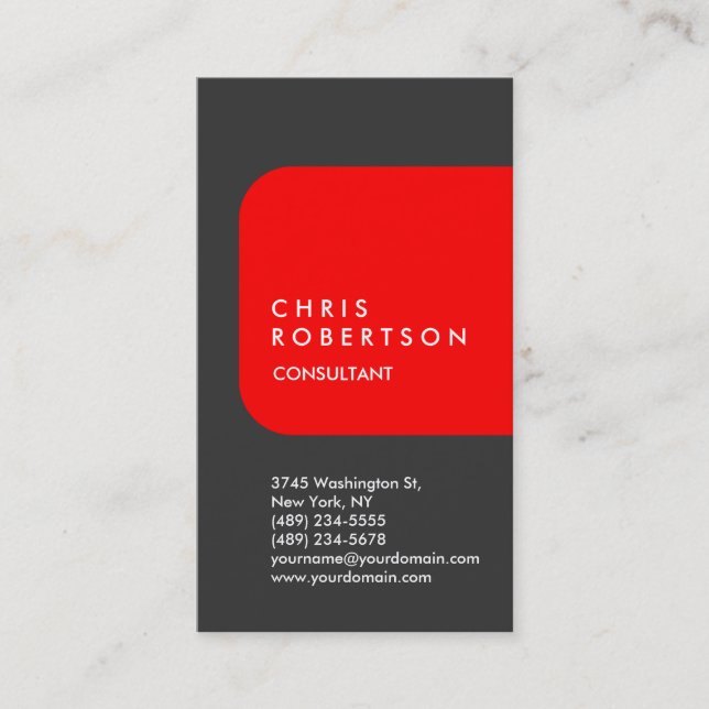 Vertical Grey Red Stylish Modern Design Business Card (Front)