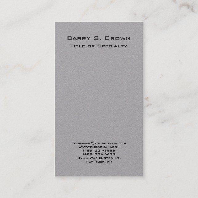 Vertical Grey Simple Plain Minimalist Business Card (Front)