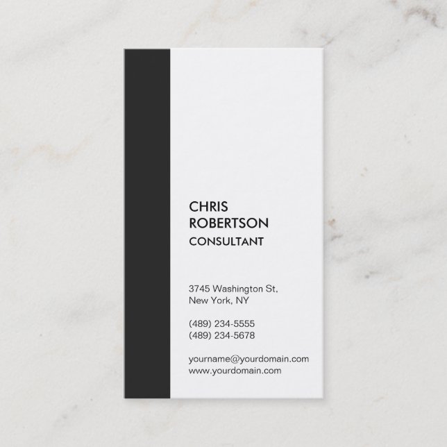 Vertical Grey Stripe White Consultant Business Card (Front)