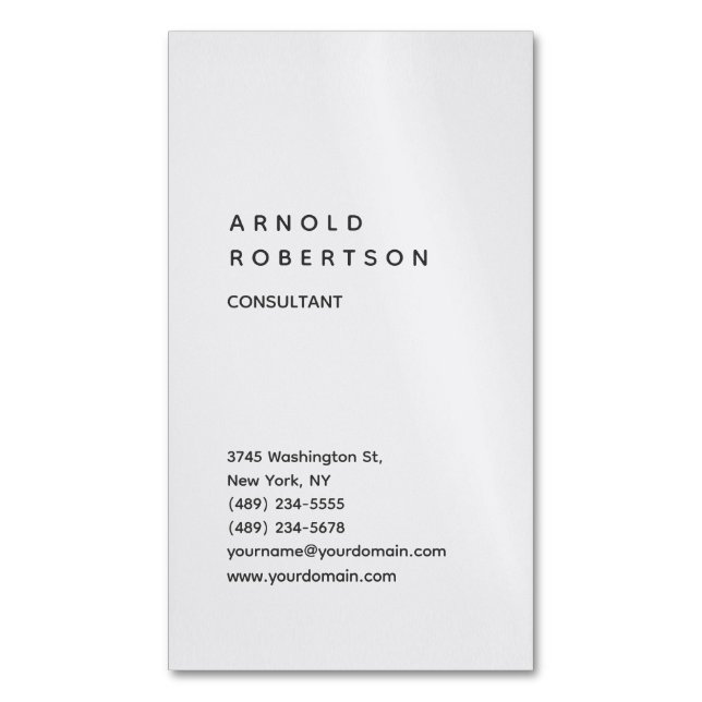 Vertical Grey Trendy Consultant Minimalist Magnetic Business Card (Front Vertical)