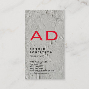 Vertical Grey Wall Trendy Red Monogram Business Card