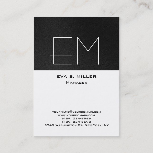 Vertical grey white monogram professional modern business card (Front)