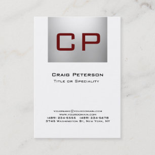 Vertical Grey White Red Monogram Business Card