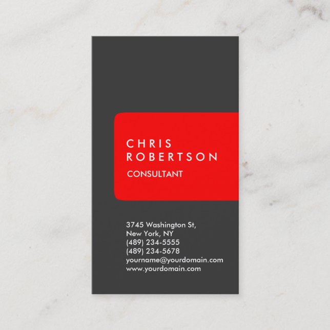 Vertical Grey White Red Stripe Business Card (Front)