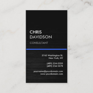 Vertical Grey Wood Blue Line Business Card