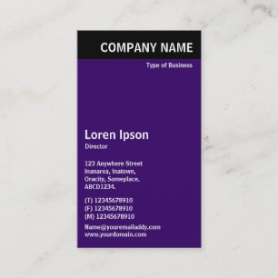 Vertical Header - Black with Deep Purple 330066 Business Card