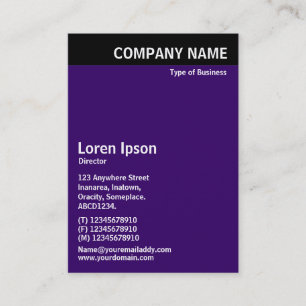 Vertical Header - Black with Deep Purple 330066 Business Card