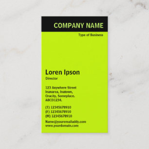 Vertical Header - Black with Green CCFF00 Business Card